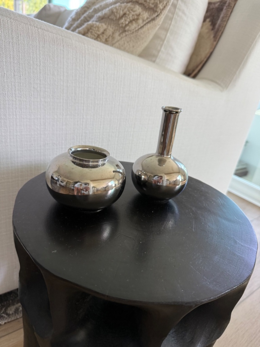 Set of 2 Polished SIlver toned Bud vases
